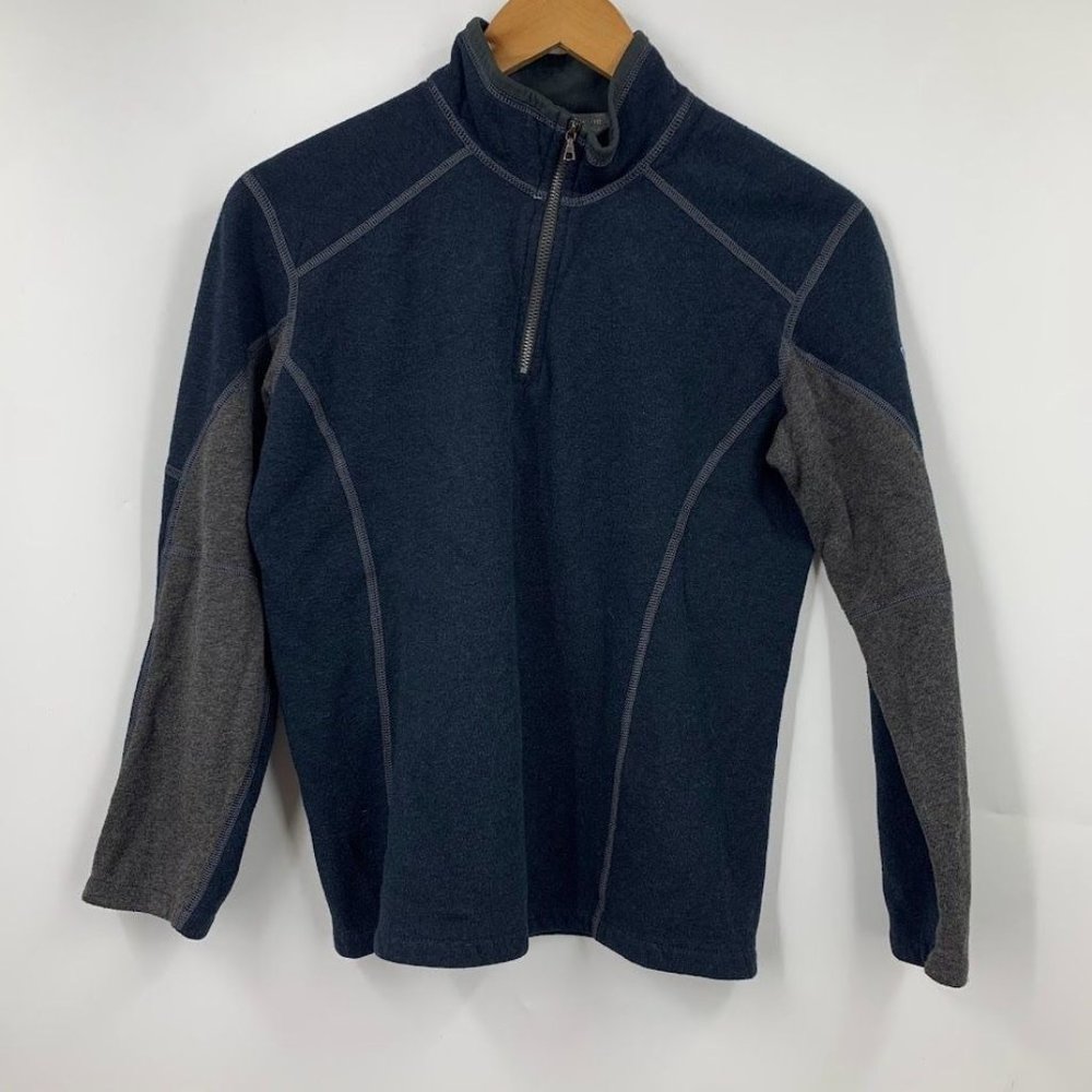 Kuhl Boys Revel 1/4 Zip Kashmira Long Sleeve Sweater in Mutiny Blue/Steel Size L